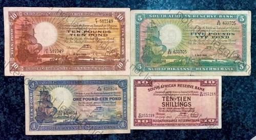 J POSTMUS SET 10 POUND F1 -1943 ,5 POUND B22 -1943 ,1 POUND 1941 & 10 SHILLINGS E64 -1943 ALL E/A