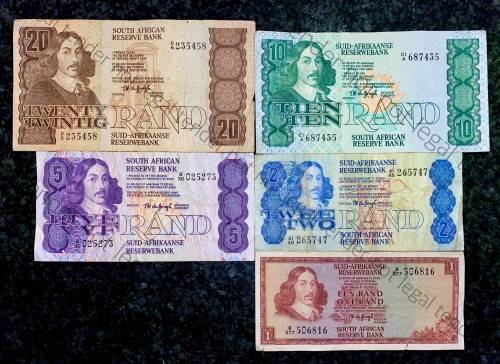 COMPLETE SET OF TW DE JONGH & DECIMALS R20 TO R2,,,1978---4TH ISSUE & R1 -1967 ( 1 BID TAKES ALL)