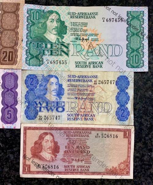 COMPLETE SET OF TW DE JONGH & DECIMALS R20 TO R2,,,1978---4TH ISSUE & R1 -1967 ( 1 BID TAKES ALL)
