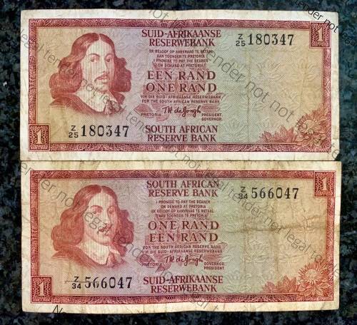 REPLACEMENT NOTE TW DE JONGH R1 -- Z34 & Z25 -- SPRINGBUCK WTM 2ND & 3RD ISSUE 1973/75(1 BID TAKE AL