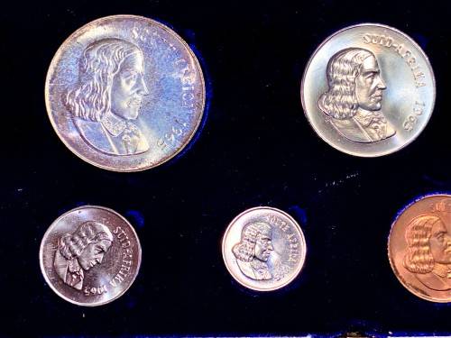 S A MINT PROOF SET 1965 WITH SILVER R1 TO 1 CENT IN BLUE S A MINT BOX