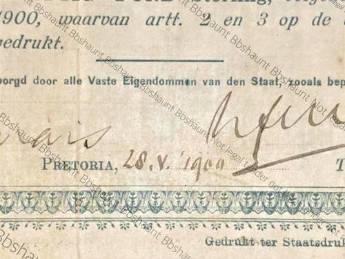 Z.A.R. 50 POUND GOVERNMENT NOOT DATED 28-V-1900 PRETORIA LOW NO 245 SPADE BORDER ONLY +-1900 PRINTED