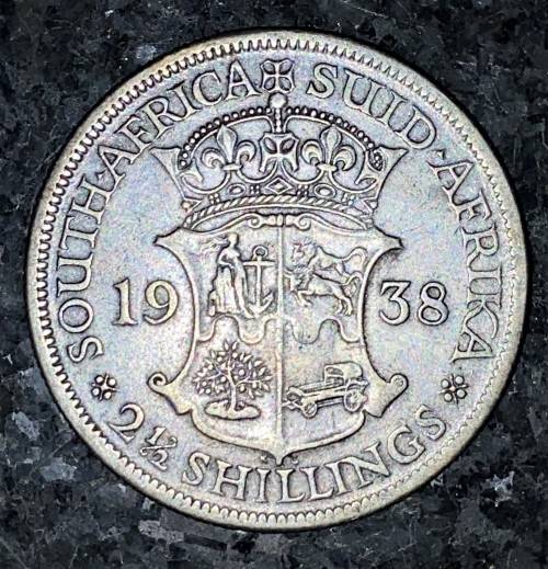 S A UNION SILVER 2 1/2 SHILLING 1938 SILVER 80%