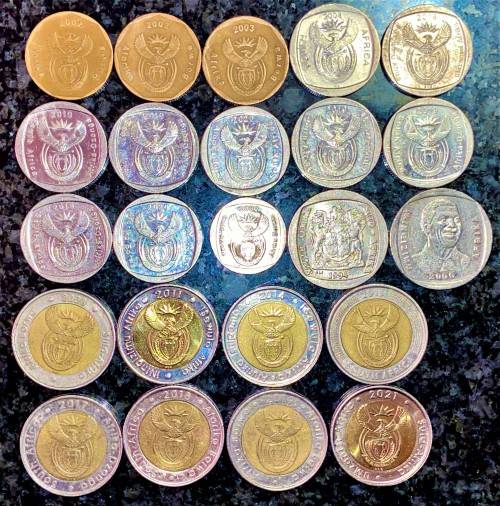 COMPLETE SET OF ALL SOUTH AFRICAN COMMEMORATIVE COINS 1994 TO 2021 - 50 CENT TO R5 GOOD CONDITION