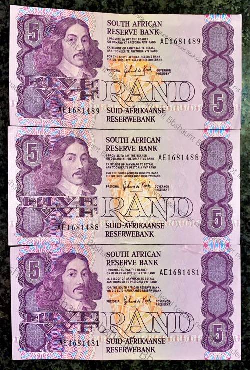 GPC DE KOCK R5 IN SEQUENCE AE1681489-488 & 481 AUNC 3RD ISSUE 1989 E/A(1 BID TAKES ALL)