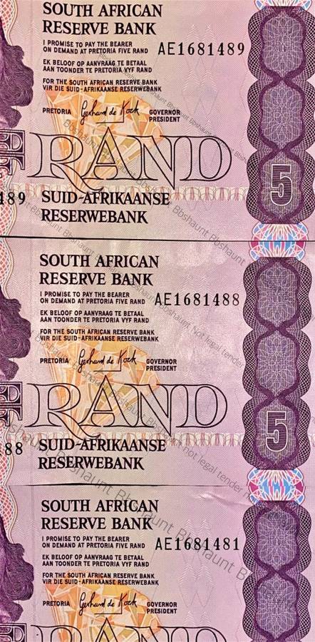GPC DE KOCK R5 IN SEQUENCE AE1681489-488 & 481 AUNC 3RD ISSUE 1989 E/A(1 BID TAKES ALL)