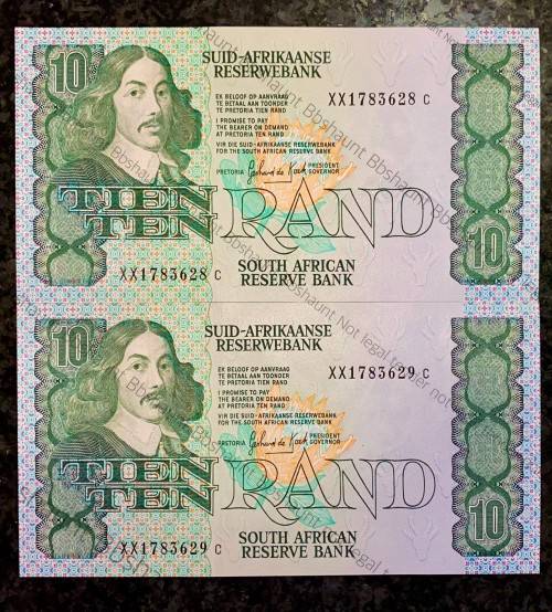 REPLACEMENT NOTE GPC DE KOCK R10 IN SEQUENCE XX1783628-629 UNC A/E 3RD ISSUE 1985(1 BID TAKES ALL)