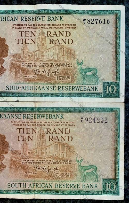 REPLACEMENT NOTES SET TW DE JONGH R10 - W6 & W7 SPRINGBUCK WTM 1ST ISSUE 1967