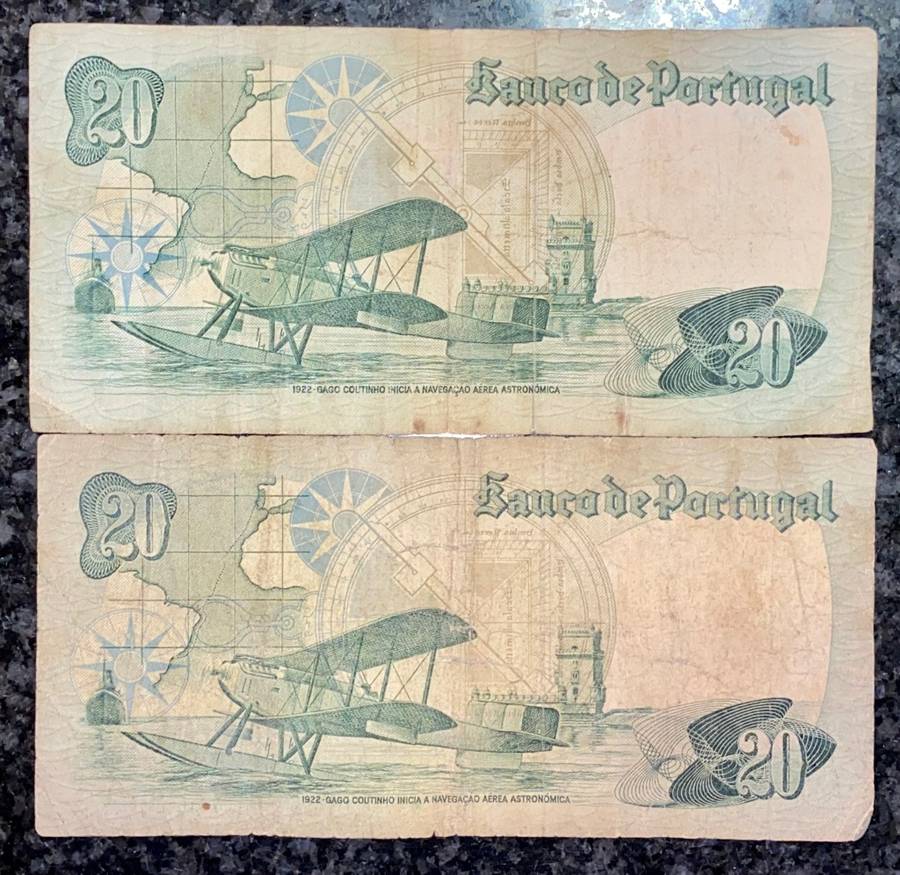 PORTUGAL 20 ESCUDOS TWO DIFFERENT SIGNATURE 1978(1 BID TAKES ALL)