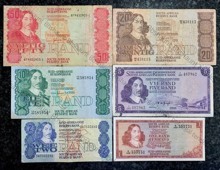 SET OF VARIOUS GOVERNORS & DECIMALS R50 TO R1  ( 1 BID TAKES ALL)