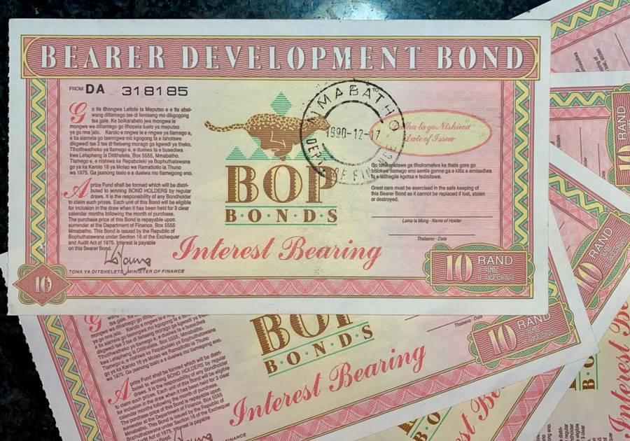 BOPHUTHATSWANA R10 BOP BONDS STAMPED 1990 TO 1992 ALL MMABATHO(BID PER NOTE) 5 AVAILABLE
