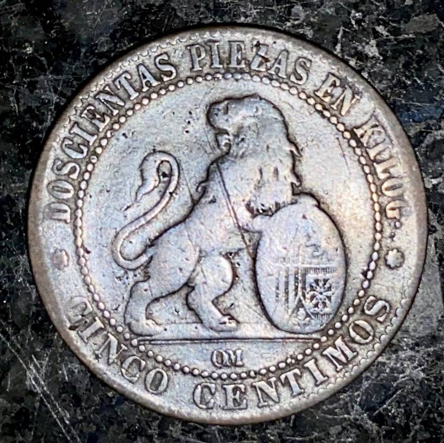 Spain 5 Centimos 1870