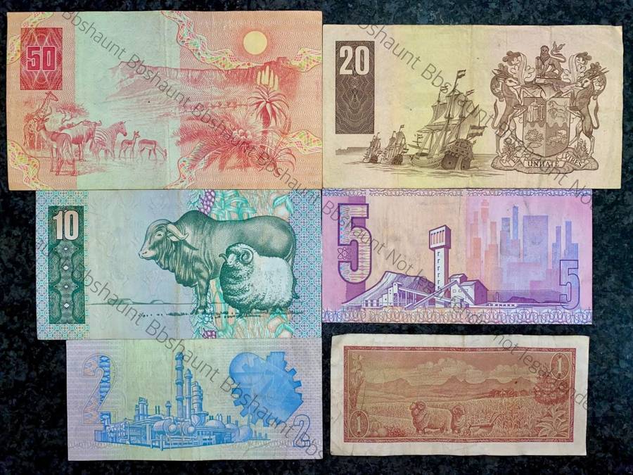 COMPLETE SET OF GPC DE KOCK & DECIMALS R50 TO R2 - 1980s (R1 TW DE JONGH 1975)- (1 BID TAKES ALL)