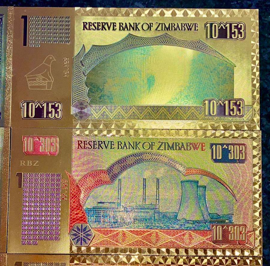 ZIMBABWE - SET $100 TRILLION, SEXVIGINTILLION, CENTILLION, OCTILLION + .COLORIZED GOLD FOIL999 CARD