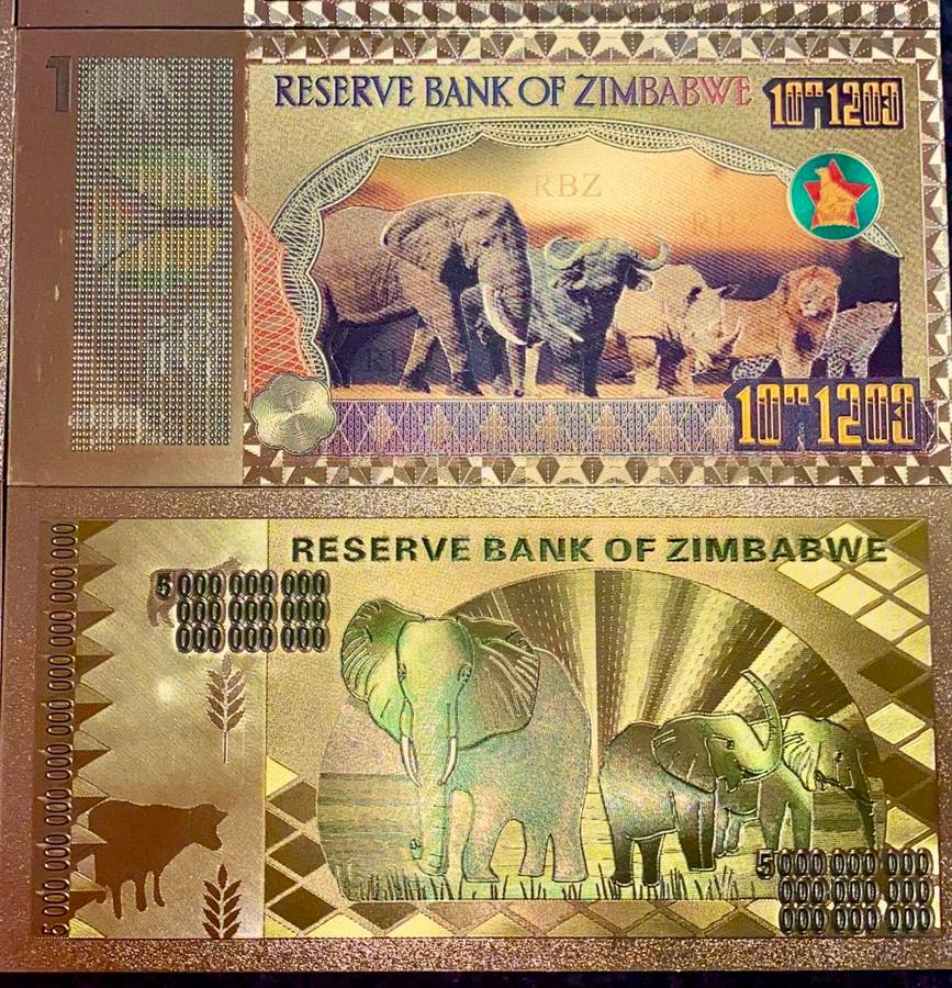ZIMBABWE - SET $100 TRILLION, SEXVIGINTILLION, CENTILLION, OCTILLION + .COLORIZED GOLD FOIL999 CARD