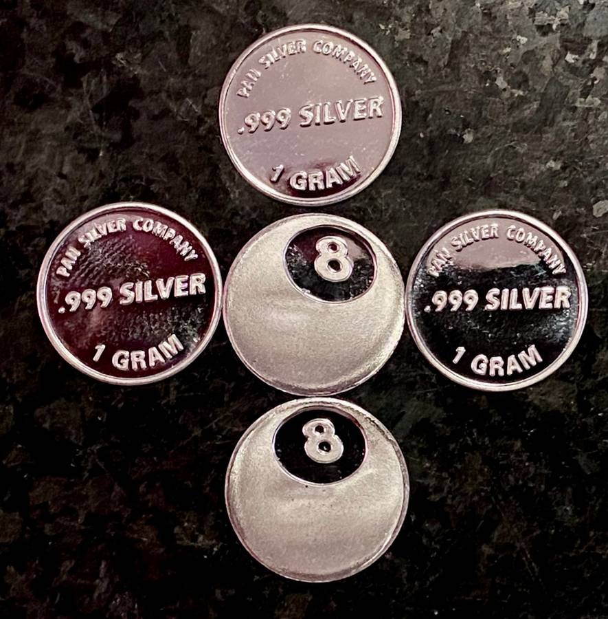999 SILVER ROUNDS -- EIGHT BALL -- 1 GRAM FINE SILVER ROUNDS (BID PER ROUND)