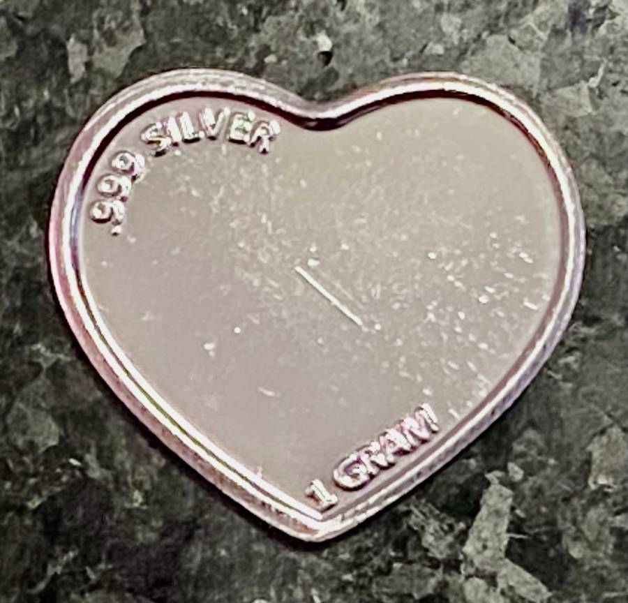 999 SILVER -- HEART -- I LOVE YOU - 1 GRAM FINE SILVER (BID PER HEART)4 AVAILABLE