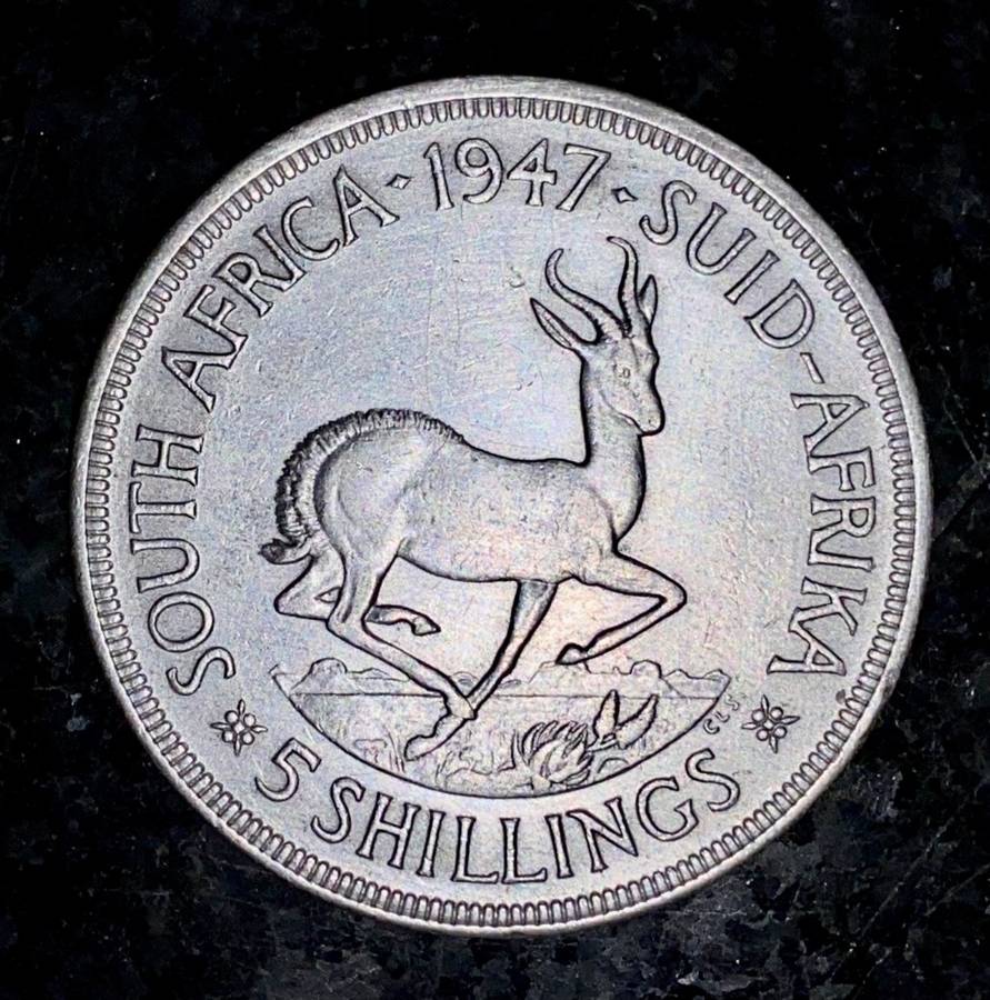 S A UNION SILVER 5 SHILLINGS 1947 GOOD CONDITION CROWN SILVER 80%