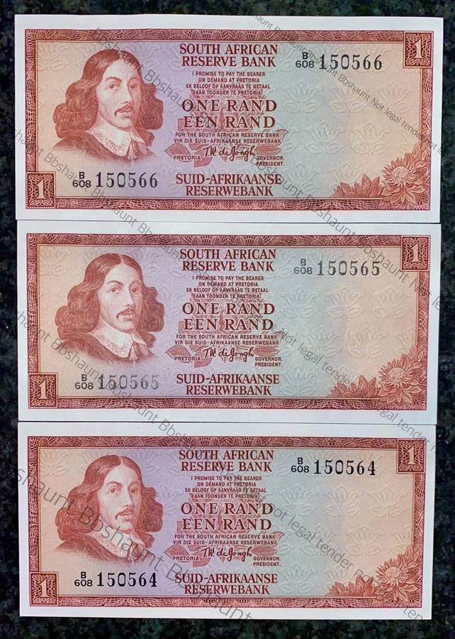 TW DE JONGH R1 IN SEQUENCE B608 /150566-564 UNC 3RD ISSUE 1975(1 BID TAKES ALL)