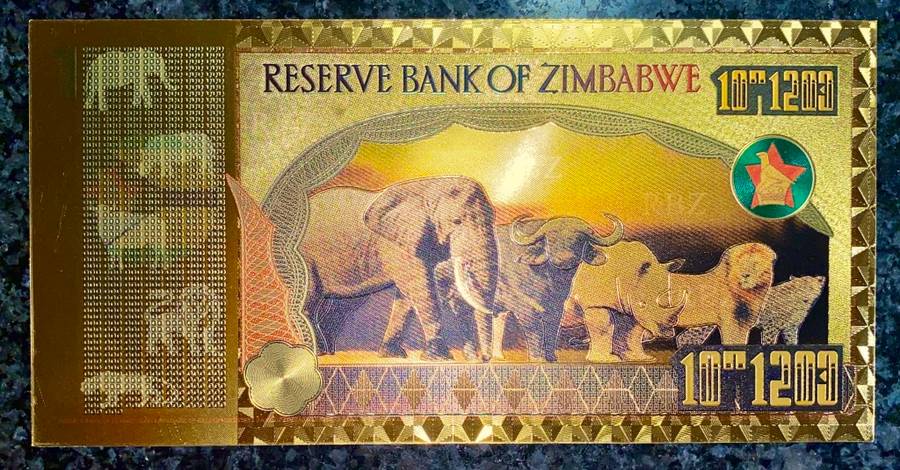 ZIMBABWE - BIG 5 - ONE QUARINGENTILLION DOLLARS 10^1200 AA000001 - GOLD FOIL999 CARD - AMAZING ART -