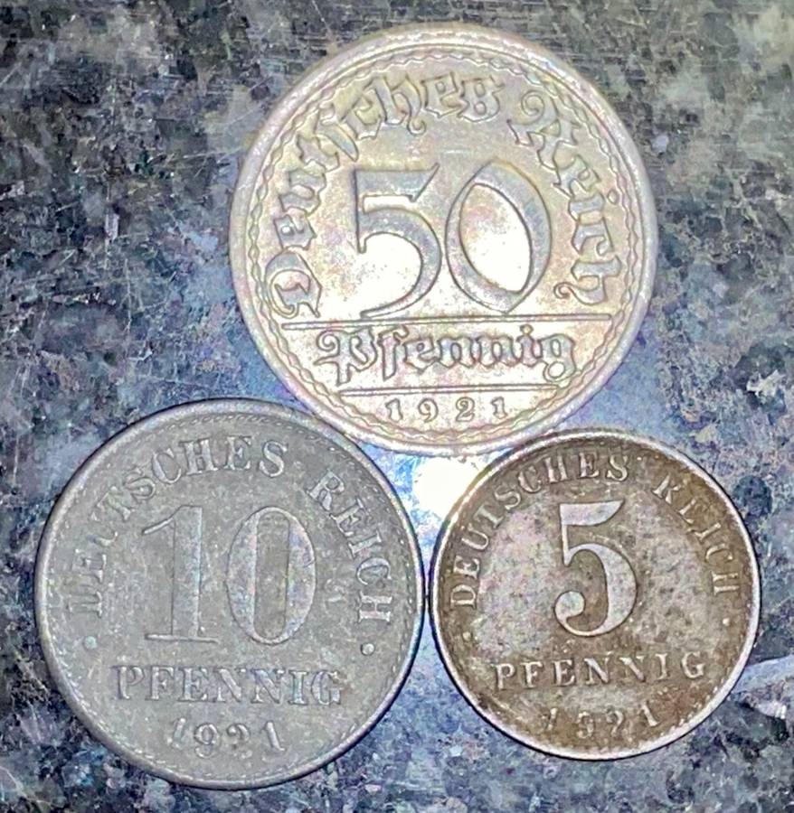 GERMANY SET 1921 - 50 PFENNIG - 10 PFENNING & 5 PFENNIG(1 BID TAKES ALL)