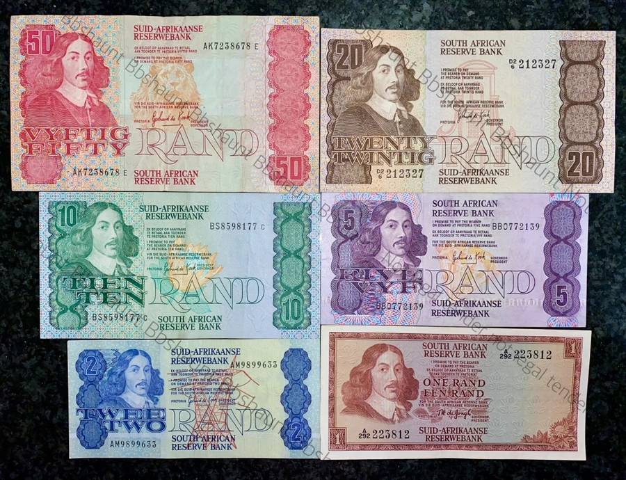COMPLETE SET OF GPC DE KOCK & DECIMALS R50 TO R2 - 1980s (R1A TW DE JONGH 1975)- (1 BID TAKES ALL)