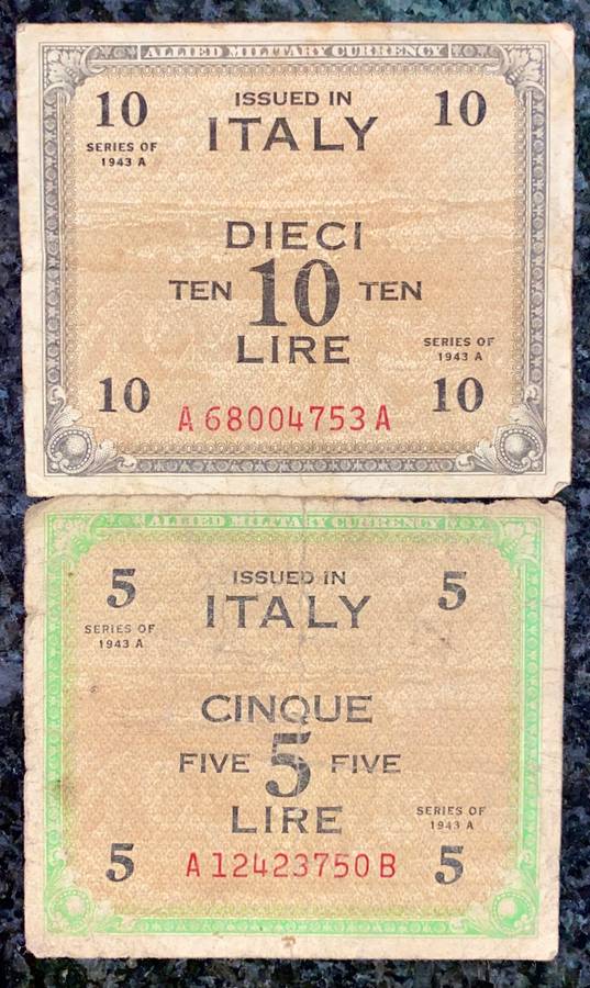 ITALY SET 50 LIRE & 100 LIRE 1943 WW2 ALLIED MILITARY CURRENCY