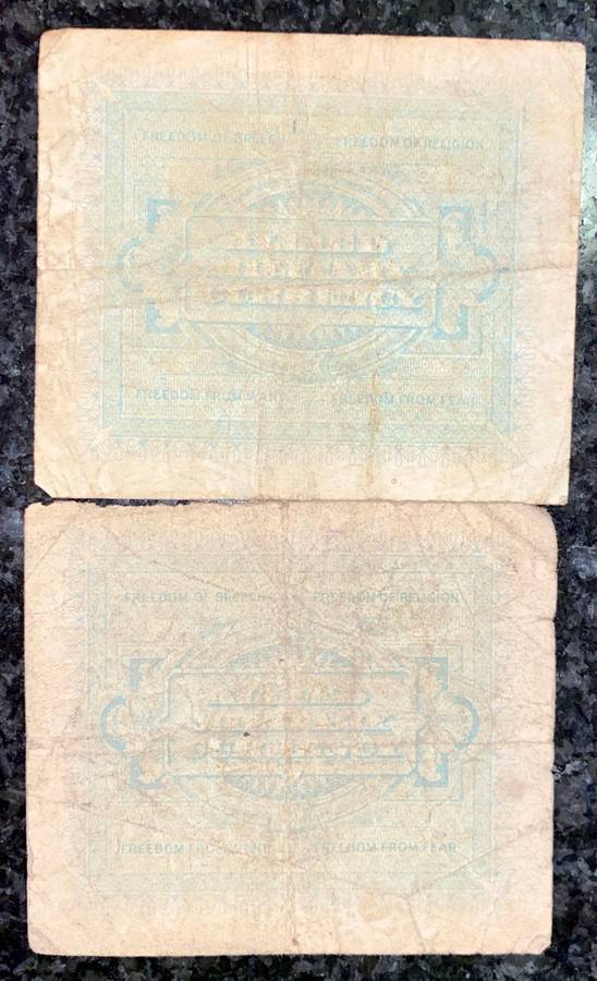 ITALY SET 50 LIRE & 100 LIRE 1943 WW2 ALLIED MILITARY CURRENCY