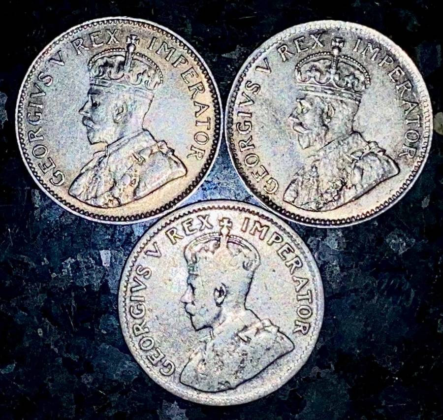 S A UNION SILVER SET 3D THREEPENCE 1927, 1929 & 1932 GOOD CONDITION -- 80% SILVER(1 BID TAKES ALL)
