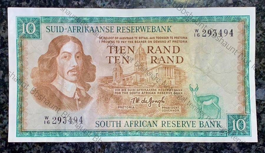 REPLACEMENT NOTE TW DE JONGH R10 -- W16 -- VAN RIEBEECK WTM 3RD ISSUE 1976