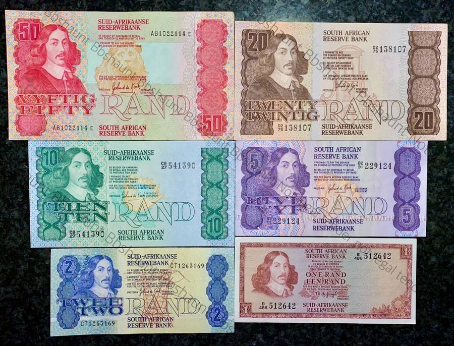 COMPLETE SET OF GPC DE KOCK & DECIMALS R50 TO R2 GOOD CONDITION 1980s(R1 TW DE JONGH (1 BID TAKES AL