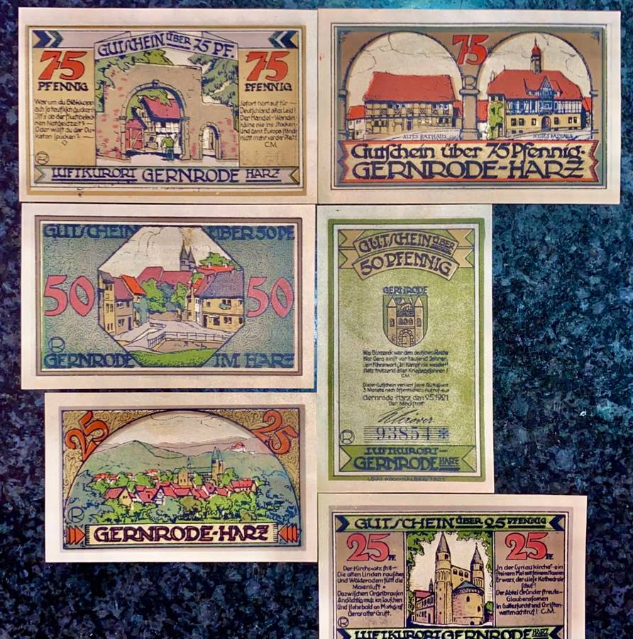 GERMANY SET - GERNRODE - 75 PFENNIG TO 25 PFENNIG 1921 - UNC NOTGELD (EMERGENCY MONEY)  AMAZING ART