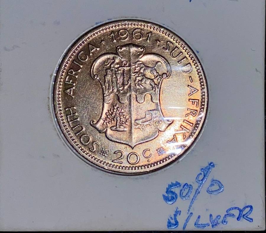 SOUTH AFRICA SILVER 20 CENT 1961 - IN COIN FLIP