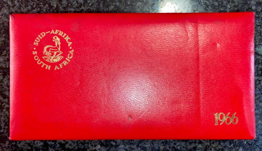 SOUTH AFRICA PROOF SET SILVER R1 TO 1 CENT -- 1966 AFRIKAANS -- IN RED SA MINT BOX