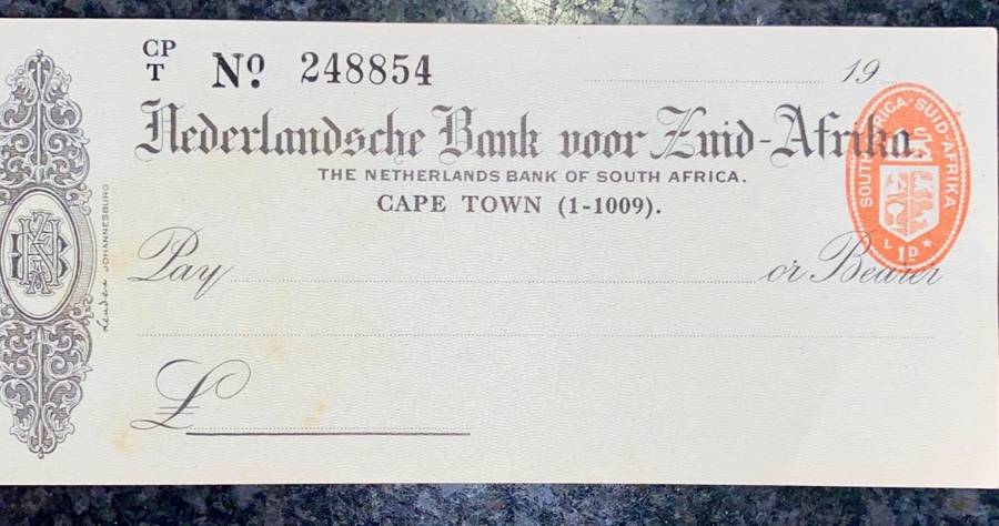 NEDERLANDSCHE BANK ZUID AFRICA OLD  BLANK CHEQUE BOOK 1900s. NO 248854-875(1 BID TAKES ALL)