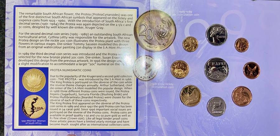 S A MINT UNCIRCULATED SET 1998 -- R5 TO 1 CENT - IN FOLDER COINS SEALED FROM SA MINT