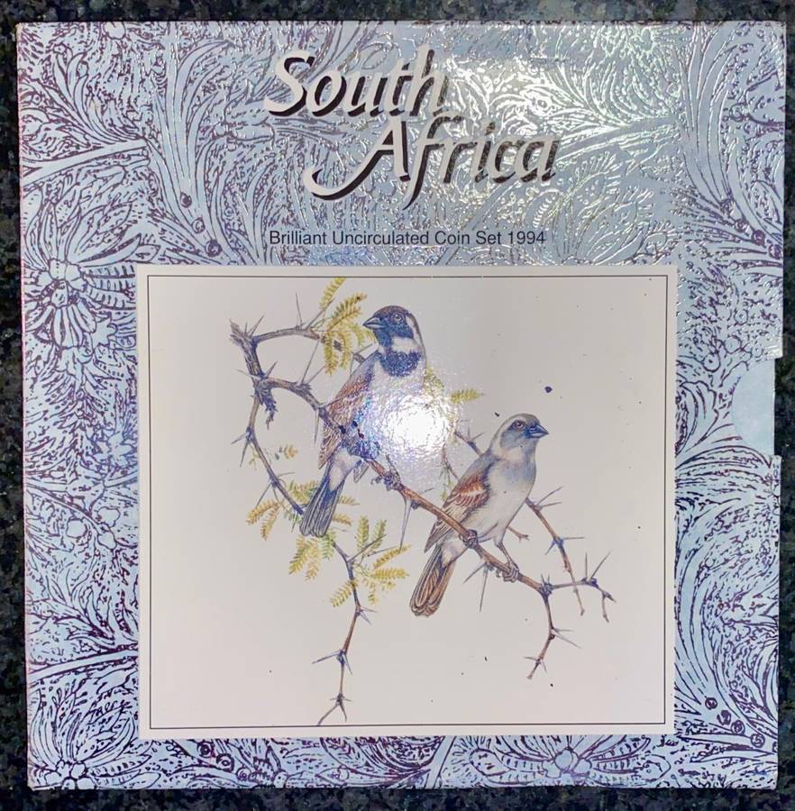 SOUTH AFRICA MINT BRILLIANT UNCIRCULATED COIN SET R5 TO 1 CENT -- 1994 -- IN ORIGINAL FOLDER