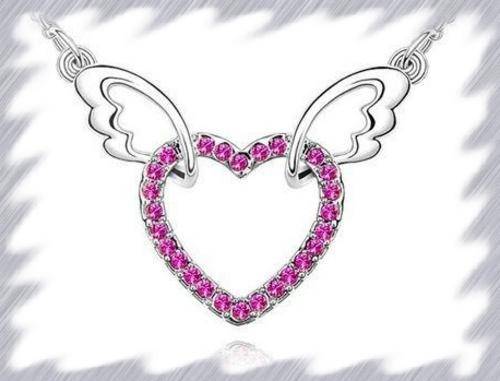 HOT PINK CRYSTAL HEART PENDANT & CHAIN