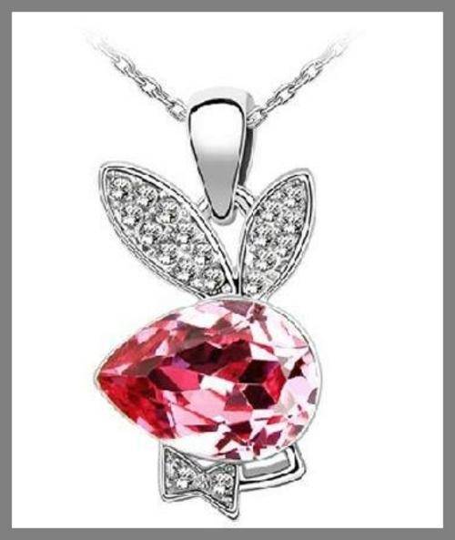 DUSKY PINK CRYSTAL BUNNY PENDANT & CHAIN