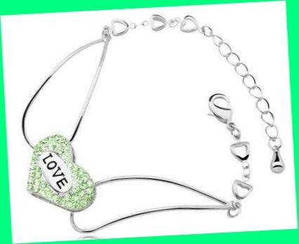 *R1* - DAINTY GREEN CRYSTAL HEART LOVE BRACELET