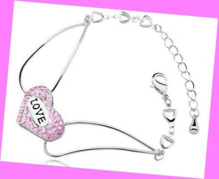 *R1* - ENCHANTING PINK CRYSTAL HEART LOVE BRACELET
