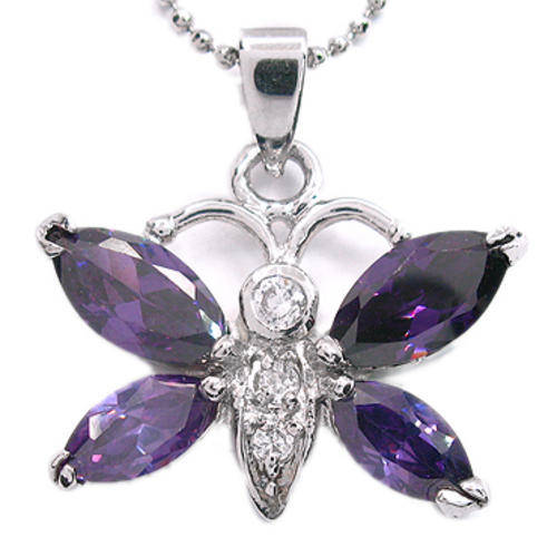 ENCHANTING AMETHYST CZ BUTTERFLY PENDANT AND CHAIN