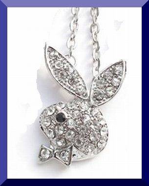 SPARKLING SILVER BUNNY WITH BOWTIE PENDANT & CHAIN