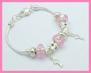 SILVER & PINK EURO BEAD BRACELET