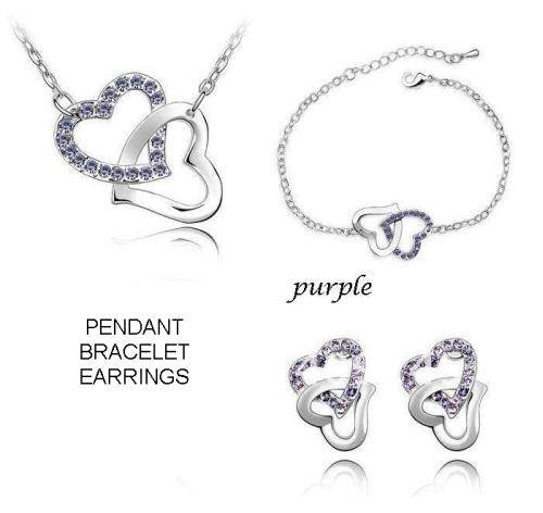 SWAROVSKI ELEMTS HEART 3 PIECE JEWELRY SET - PURPLE