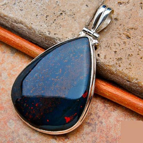 SOLID 925 STERLING SILVER RARE BLOODSTONE PENDANT