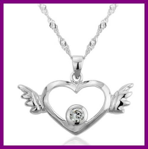 *R1* - SOLID 925 STERLING SILVER HEART WINGS PENDANT AND CHAIN