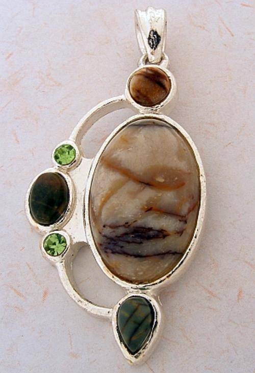 UNIQUE BOLD MULT-GEMSTONE 925 SILVER EP PENDANT