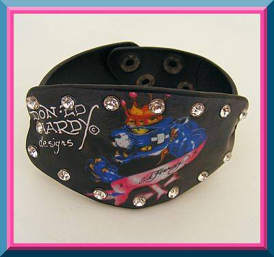 BLACK LEATHER ED HARDY WRIST BAND