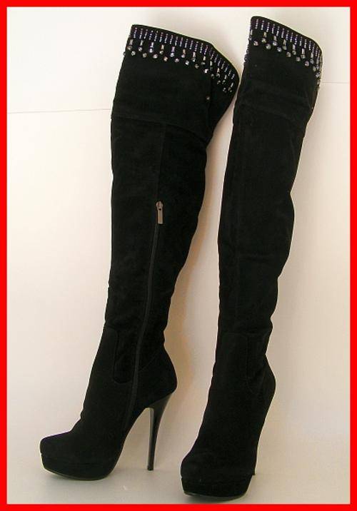 SIZE: 5 - THIGH HIGH BLACK BEADED BOOTS FORM BIRINBAU ITALY